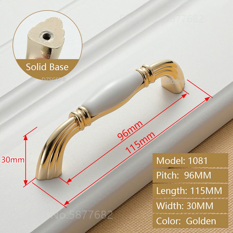 Closet Wardrobe Pull Zinc Alloy Ceramic European Gold Ivory White Diamond Cabinet Kitchen Knob Drawer Cupboard Handle: 1081-96