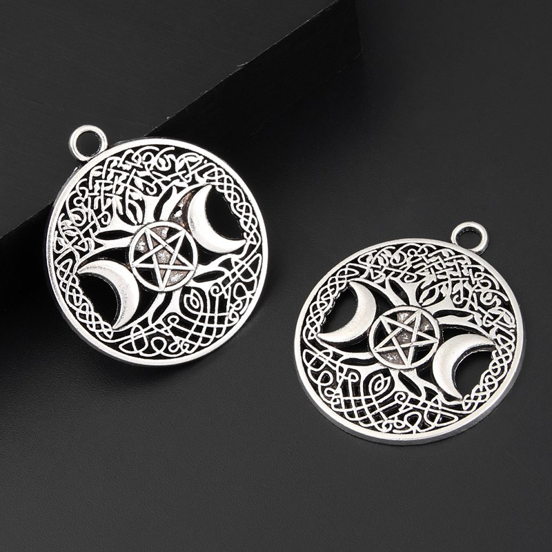Pendentif d&#39;arbre magique pentagramme Wicca, couleur argent, 38.5x34mm, accessoires de bijouterie artisanaux, 10 pièces
