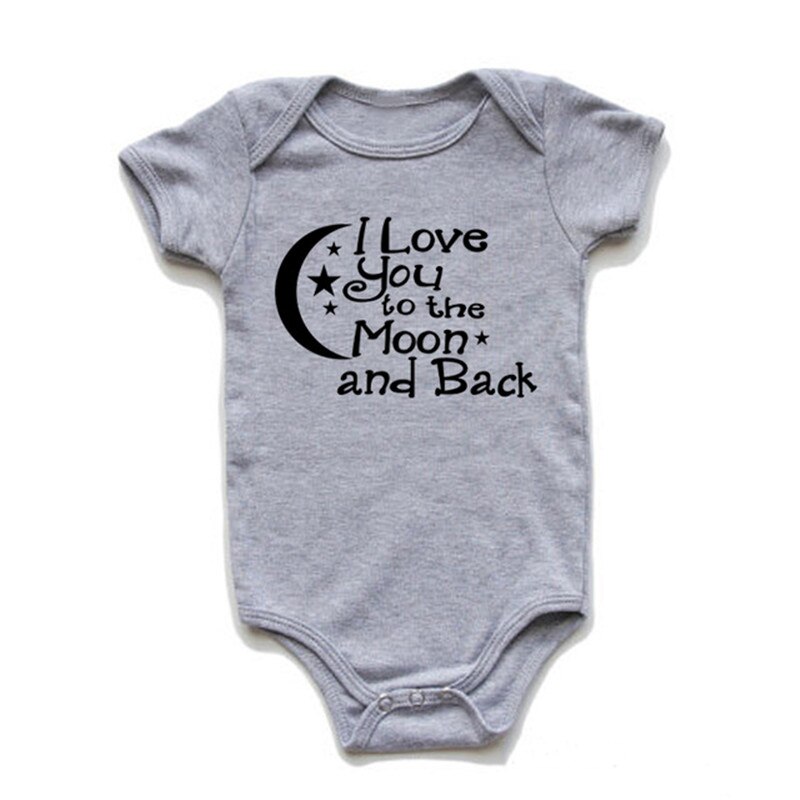 Baby jongens meisjes bodysuit ik hou van je tot de maan en terug schattige baby romper katoenen korte mouwen kleding outfit baby onesie: Grijs / 6-12m