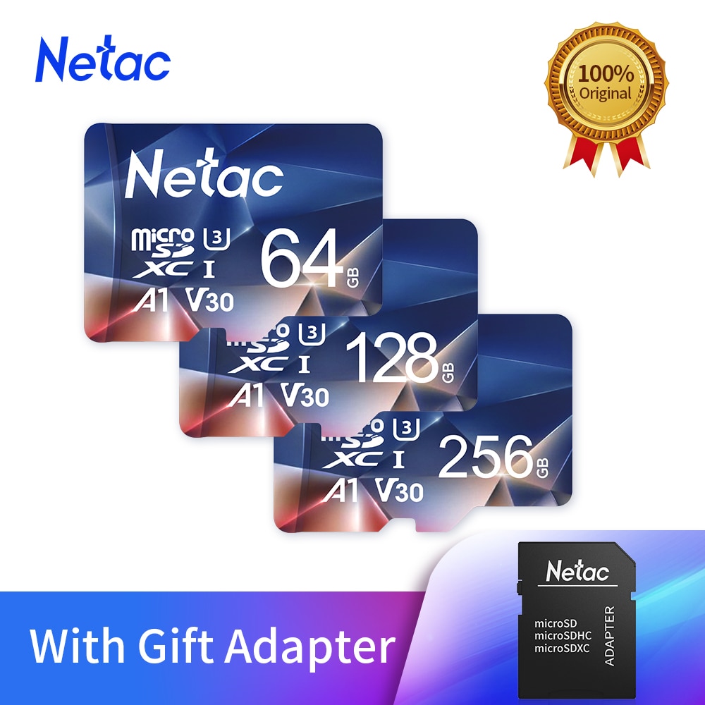 Netac Micro Sd-kaart Geheugenkaart 256Gb 128Gb 64Gb Met Adapter Microsd Class10 Tf Card Max 100 mb/s UHS-1 Flash Card Voor Telefoon Pc