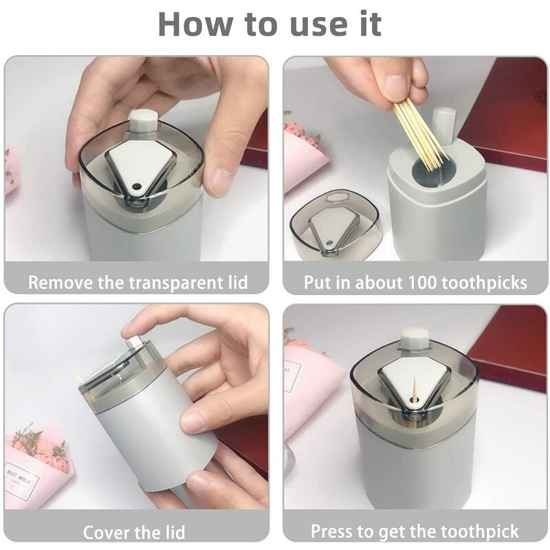 Toothpick Holder Dispensers, Pop-Up Automatic Tooth Pick Dispenser for Kitchen Restaurant Thickening Toothpicks Container Pocket