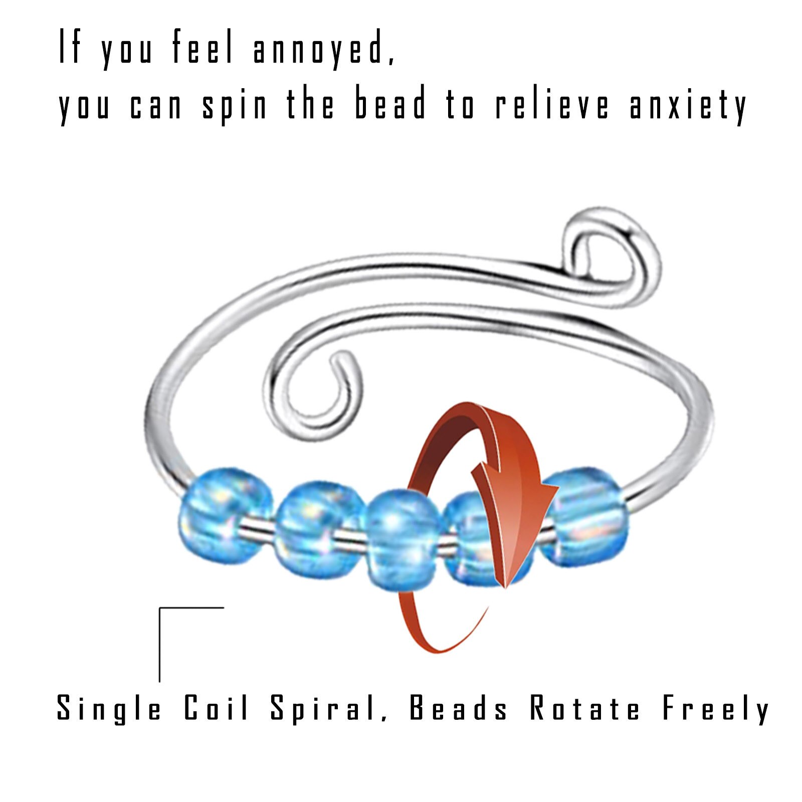 Fidget Beads Fidget Ring Spinner Single Coil Spiral Fidget Ring Beads Toy For Girl Women Rotate Freely Antistress Anxiety Ring: 1