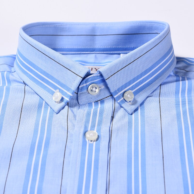 Men's Cotton Striped Button Cuff Dress Shirts Pocket-less Contrast Colors Casual Standard-fit Long Sleeve Shirt