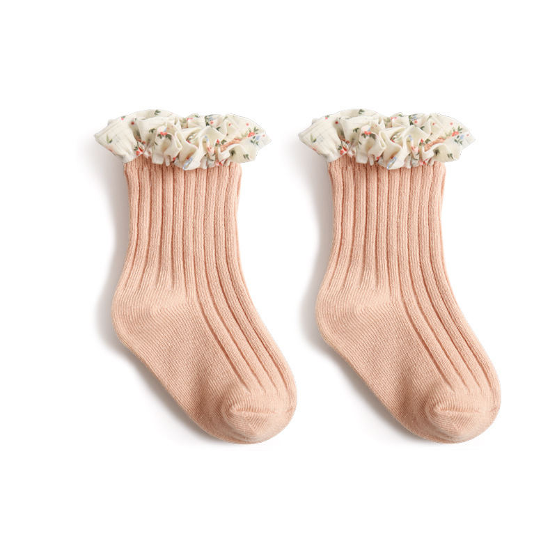 Calcetines de algodón peinado para niña, medias de tubo medio de encaje de princesa de gasa de estilo informal, accesorios para bebé, ropa para bebé, novedad de Primavera de 2022: Orange powder / S (0-1 years old)