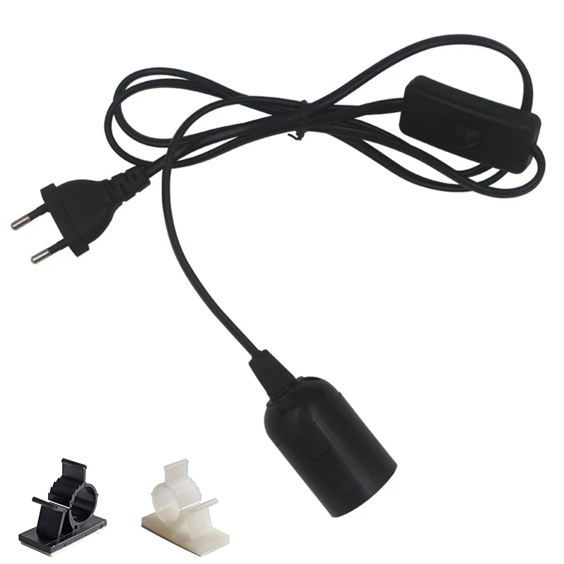 Portalámparas E27, luz colgante, cable de alimentación de 1,8 m, adaptador de enchufe UE/EE. UU. con cable de interruptor, utilizado para fijar enchufes, blanco, negro: Gris
