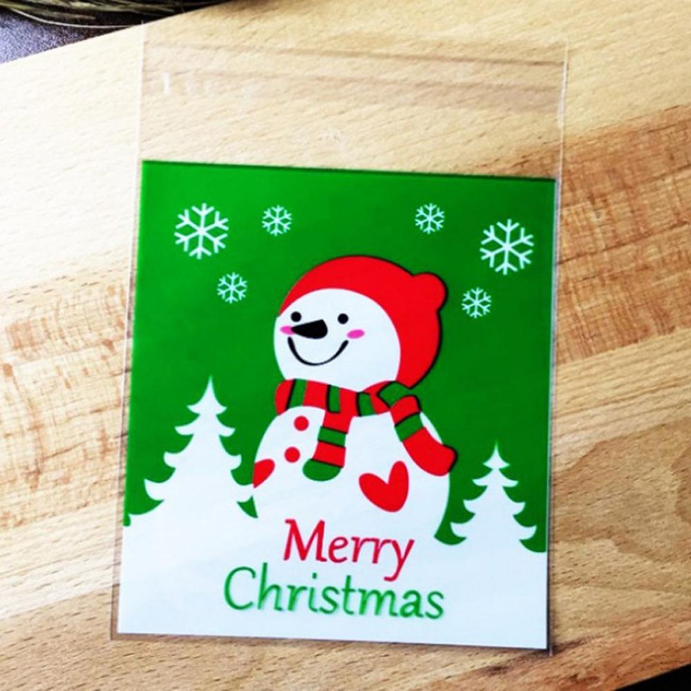 100pcs 4X6inch Merry Christmas Plastic Bag Self Adhesive Cookies Candy Bags Santa Claus Snowflake Xmas Plastic Bags TDH: Fluorescence Yellow