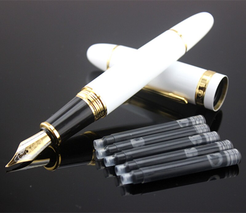 JINHAO 159 0.7 mm Nib Metal Fountain Pen Black Lacquer Gold Trim Big Heavy signature Business office ink black Refill: U / Bent Nib 1.0MM