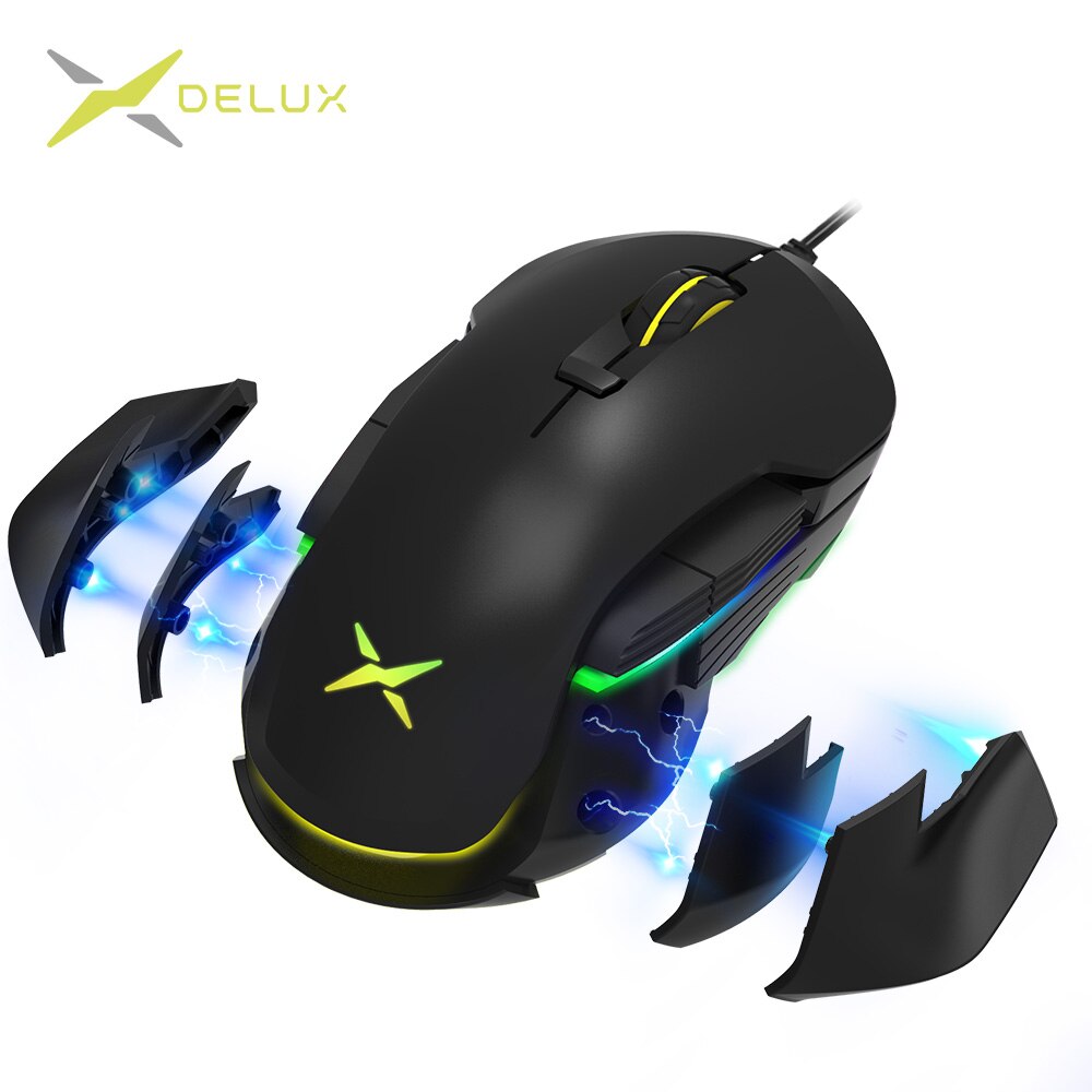 Delux M627S DIY Side Wings Wired Gaming Mouse 8 Buttons 10000 DPI RGB Backlight Optical Left and Right hand Mice For PC Gamer