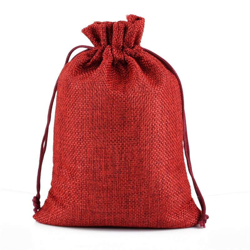 100 pcs/lot 7x9 cm différentes tailles toile de Jute toile de Jute toile de Jute sacs à cordon pochettes pour noël mariage emballage sac: Wine red