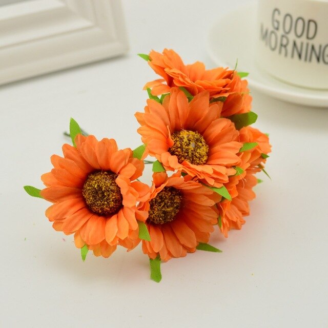 6 sztuk 5 cm sztuczny jedwab tkaniny afryki chryzantema małe stroik kwiatowy akcesoria floret ręcznie robione pudełko upominkowe dekoracje @ 4: B 6szt