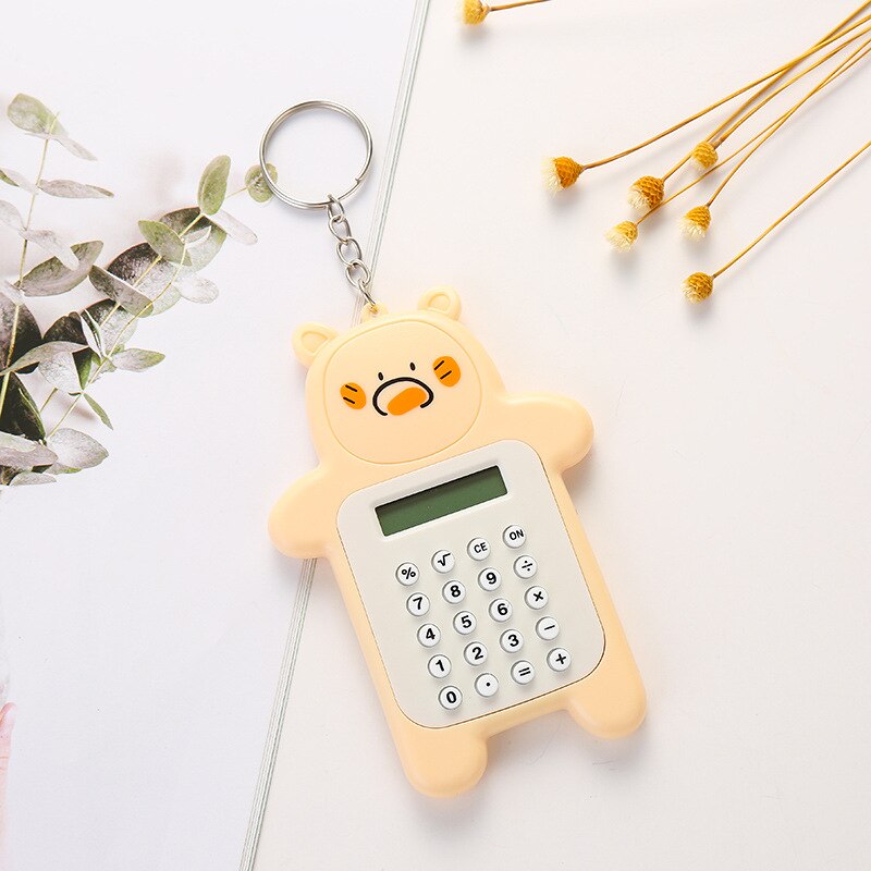 Portable Cute Cartoon Calculator Mini Bear Calculator 8 Digits Display with Keychain Button Battery Pocket Size Calculator