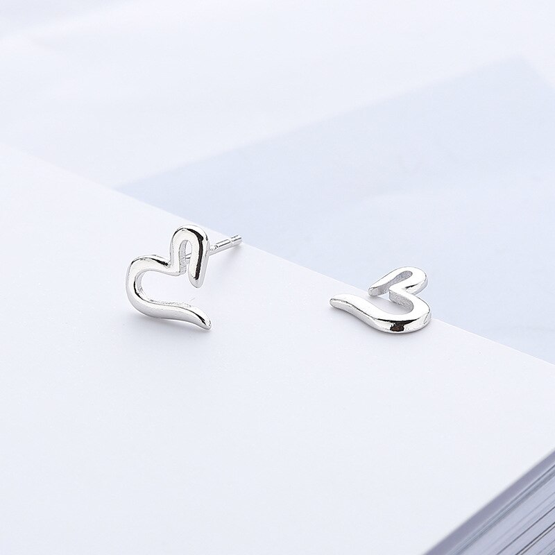 Real 925 Sterling Silver Jewelry For Women Heart Earrings Small Stud Earring For Girls Charms Jewelry
