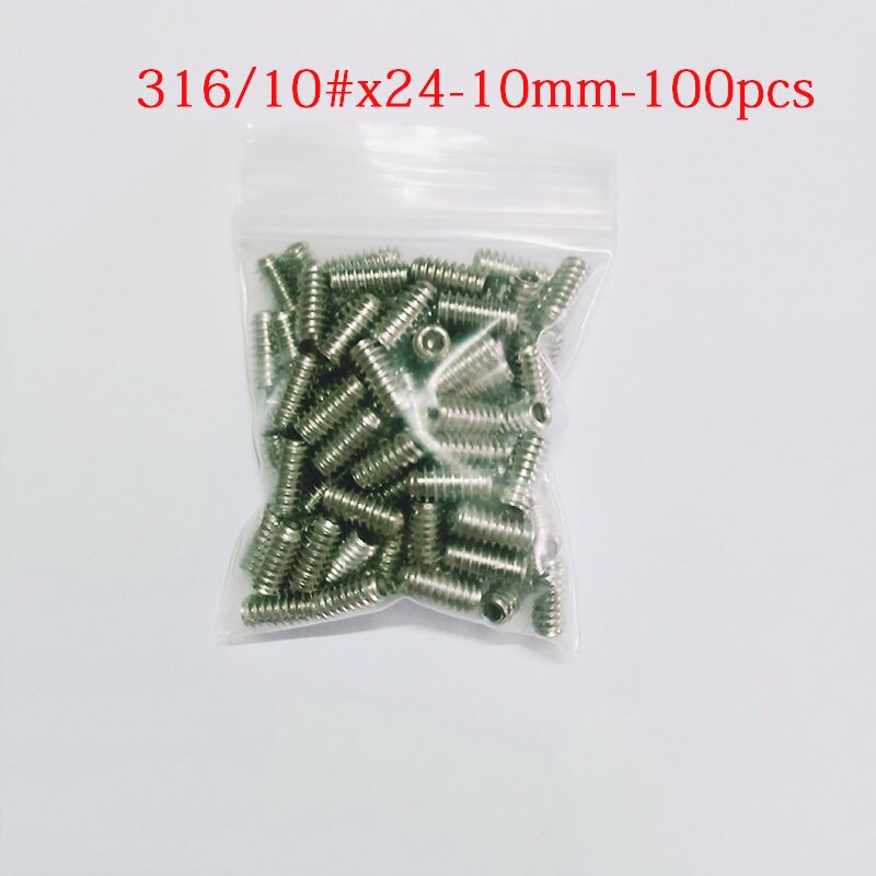 316 rustfritt stål 10#/24-12mm skruer surfebrett hale ror feste nøkkelfinne fast sekskantet skrue for fcs surf finn skrue: 10mm x 100 stk