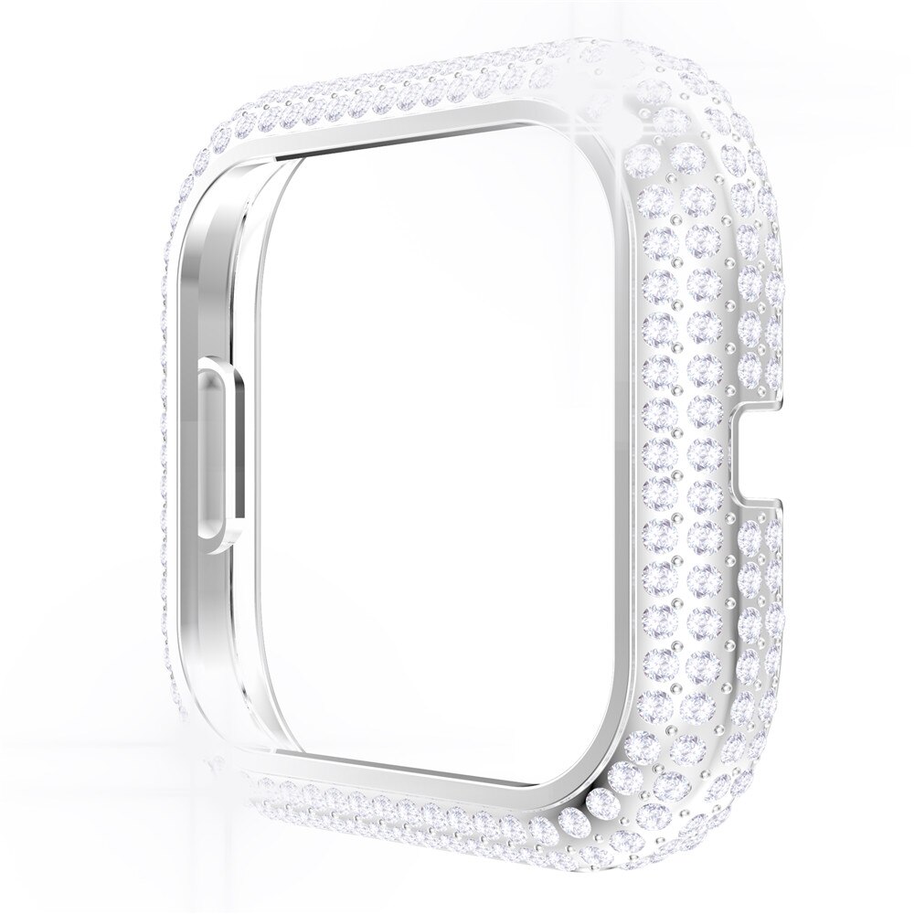 Coque de protection en strass pour Fitbit Versa 2 3 Sense, étui rigide scintillant pour montre, coque en diamant PC, cadre fin: Silver / For Versa 2