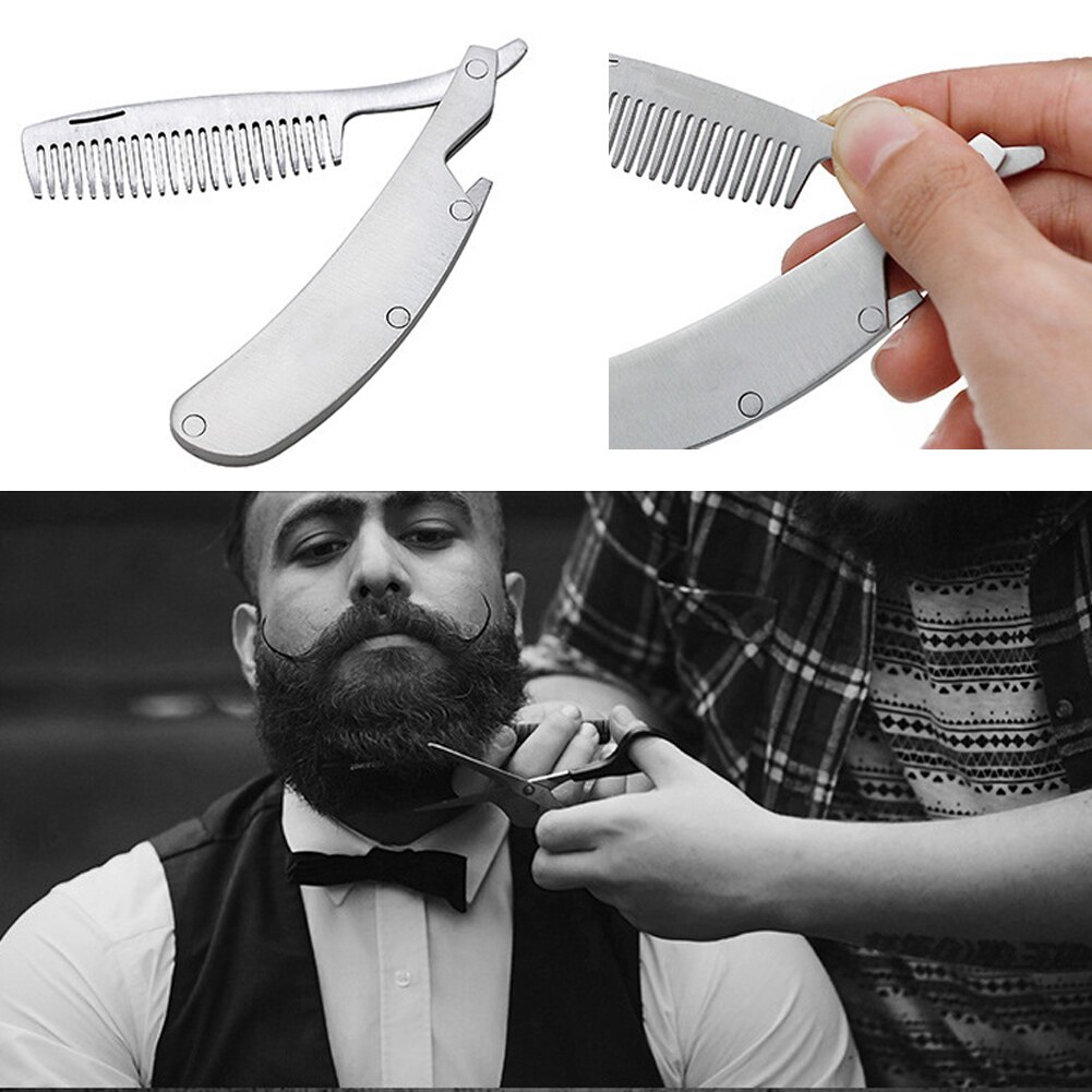 Peine para el pelo de acero inoxidable para hombre, peine plegable portátil para viaje, cabeza de aceite, peines de barba, producto de estilismo
