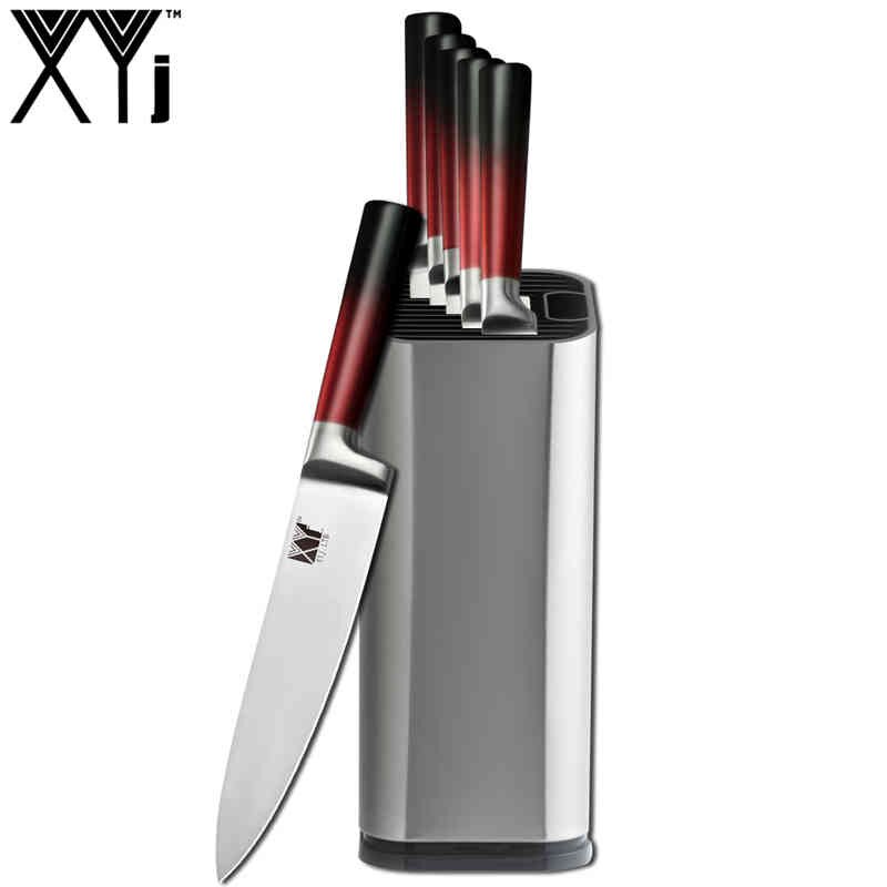 Xyj 9 stk rustfritt stål kniver sett kjøkken saks slipeverktøy bar kokk brød santoku skjæringe verktøy skrelle kniv: 7 stk sett