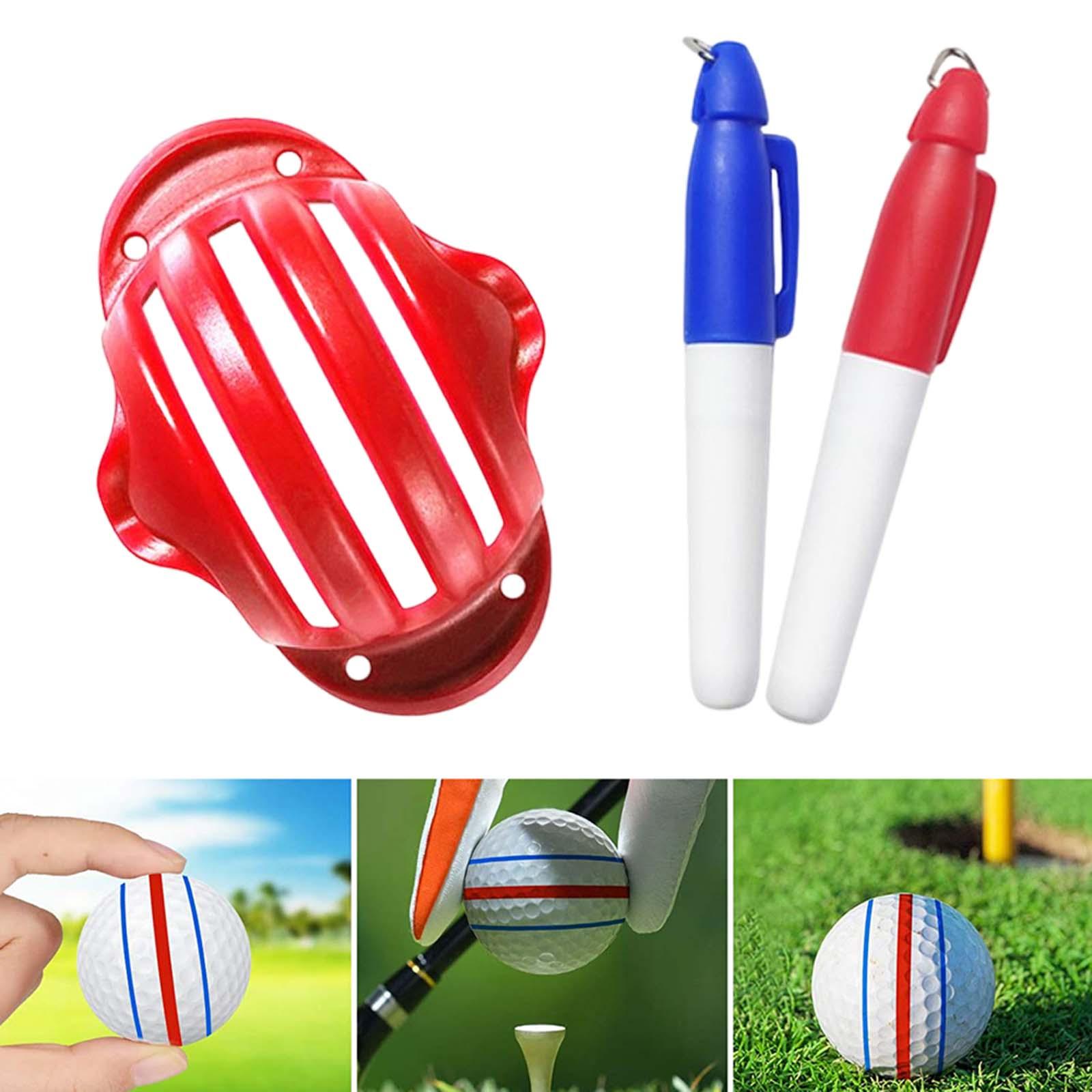 Golf Ball Line Marker Tool Golf Ball Alignment Tools Putt Alignment Tool Practice Training Aids: Red with 2 pen