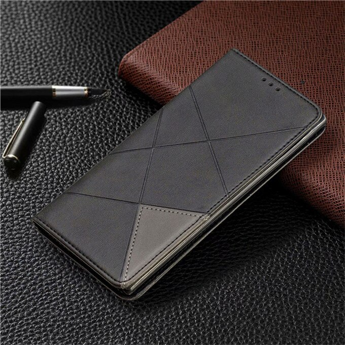 6 colors Luxury geometric business Magnetic holster For Nokia 2.2 3.2 1plus 4.2 6.2 7.2 Card slot flip stand Cover case: For nokia 2.2 / black