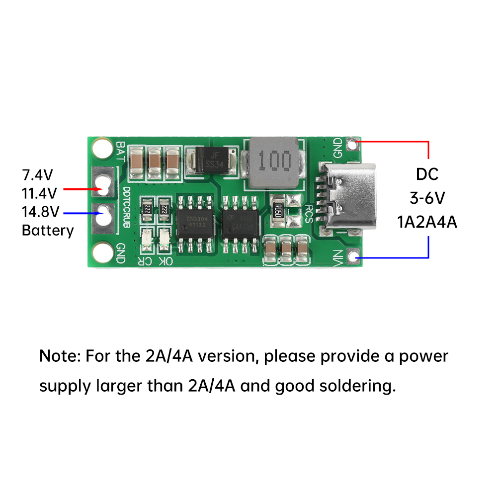2S 3S 4S 8.4V 12.6V 16.8V LiPo Batterij Oplader Batterij Board TypeC Boost module Voor lithium-polymeer mobiele voeding DC 3-6V