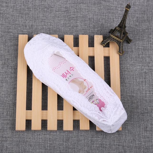 Calcetines invisibles de encaje para mujer, medias de silicona antideslizantes de 360 grados, 10 par/lote: white
