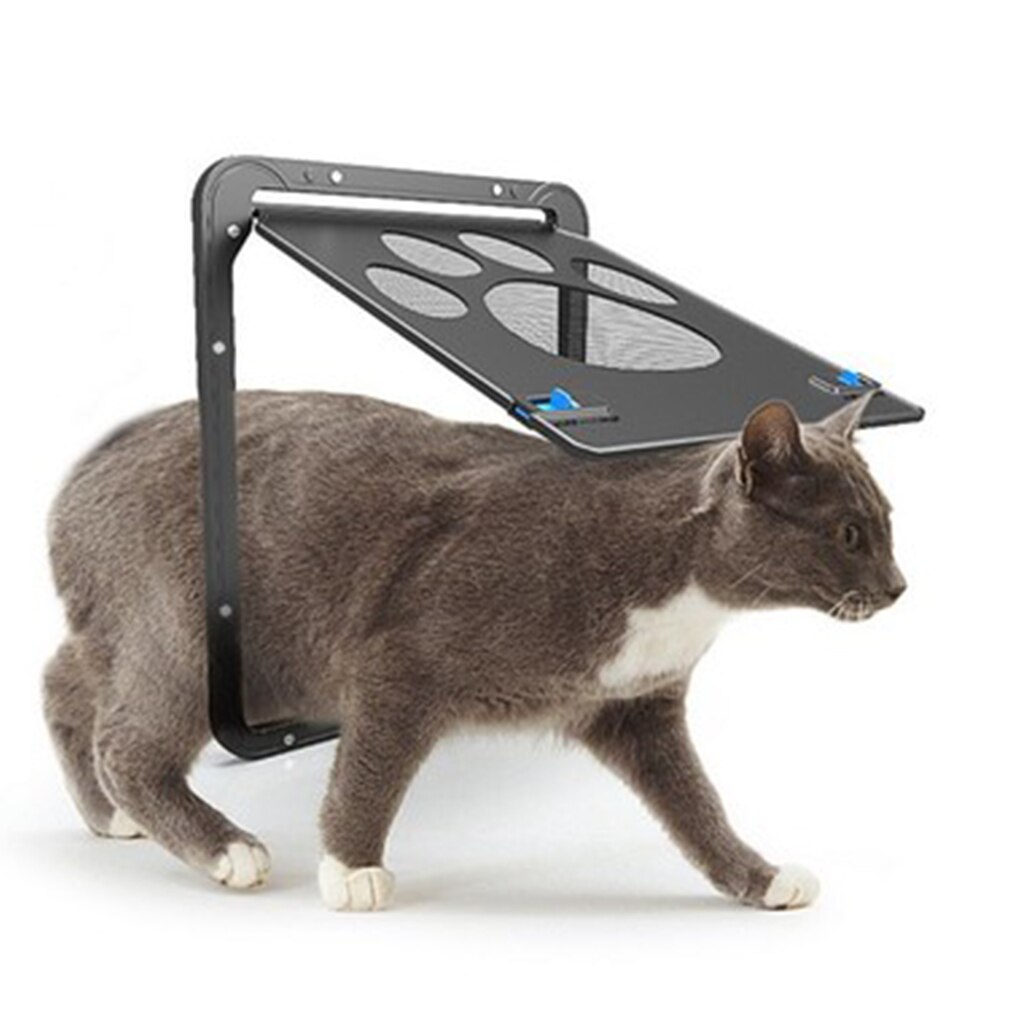 Lockable Dog Cat Kitten Door Security Flap Door Nylon Mesh Footprint Animal Small Pet Cat Dog Gate Door Pet Supplies