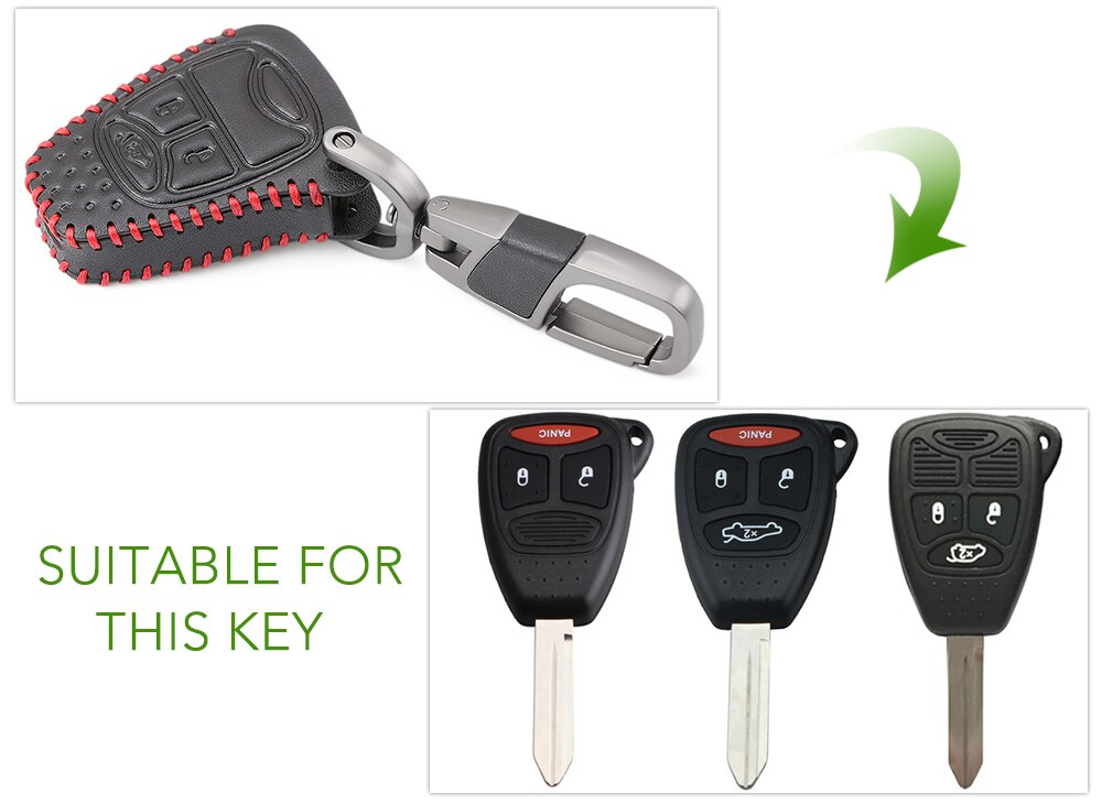 3 Button Leather key Cover Case for CHRYSLER 300 PT Cruiser Sebring Dodge Caliber Nitro Jeep Compass Liberty Remote Fob Key