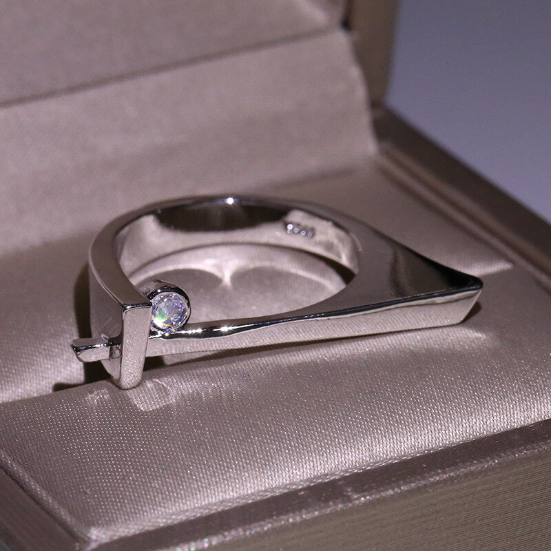 Milangirl anneau de zircon blanc vague authentique géométrique amour réglable bagues pour les femmes bijoux de fiançailles de mariage