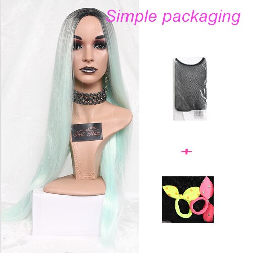 Suri-Peluca de pelo largo liso para mujer, pelo largo sintético resistente al calor, color rosa ombré, dos tonos, 30 pulgadas, negro, marrón, azul, 7 colores