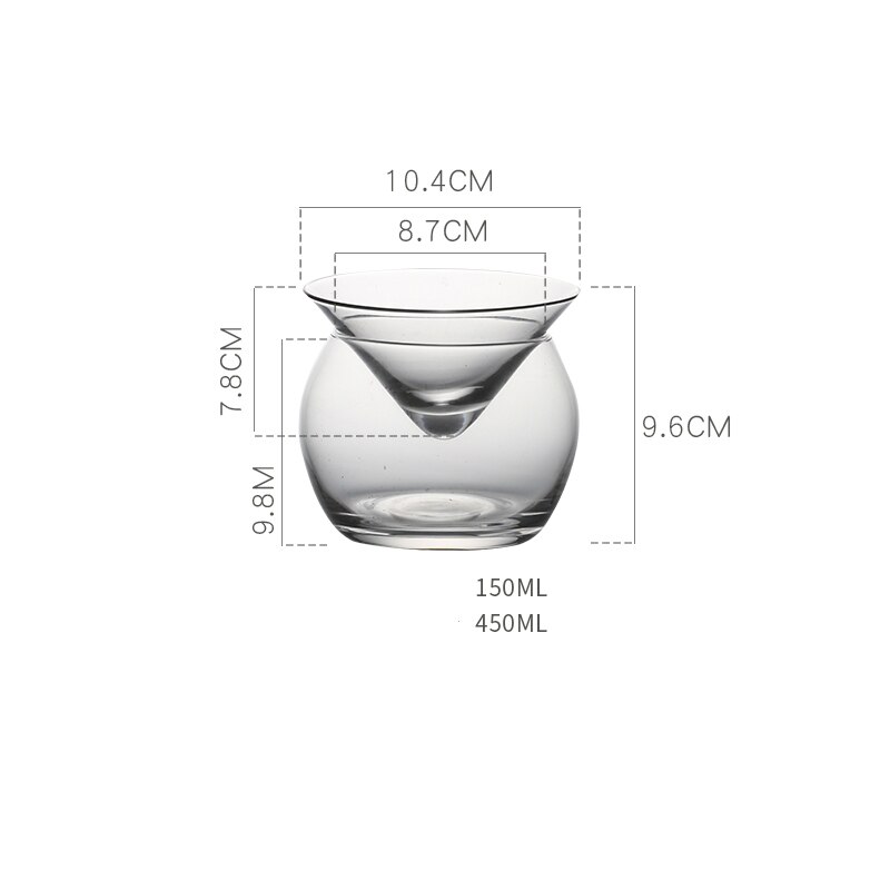 Molecular Mixology Interlayer Triangle Cocktail Iced Crystal Wine Glass Cone Martini Globular Set Bartender Special Drinking Cup: 150ml and 450ml