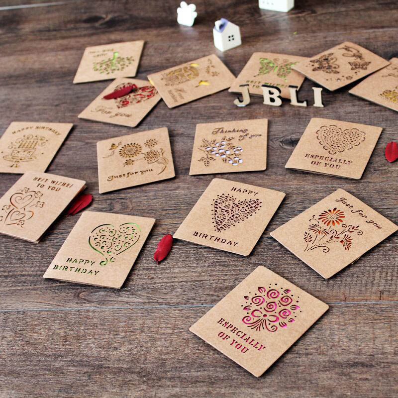 Free ship1lot=48pcSmall hollow kraft paper cards / birthday / greeting card / Valentine cards with paper envelope