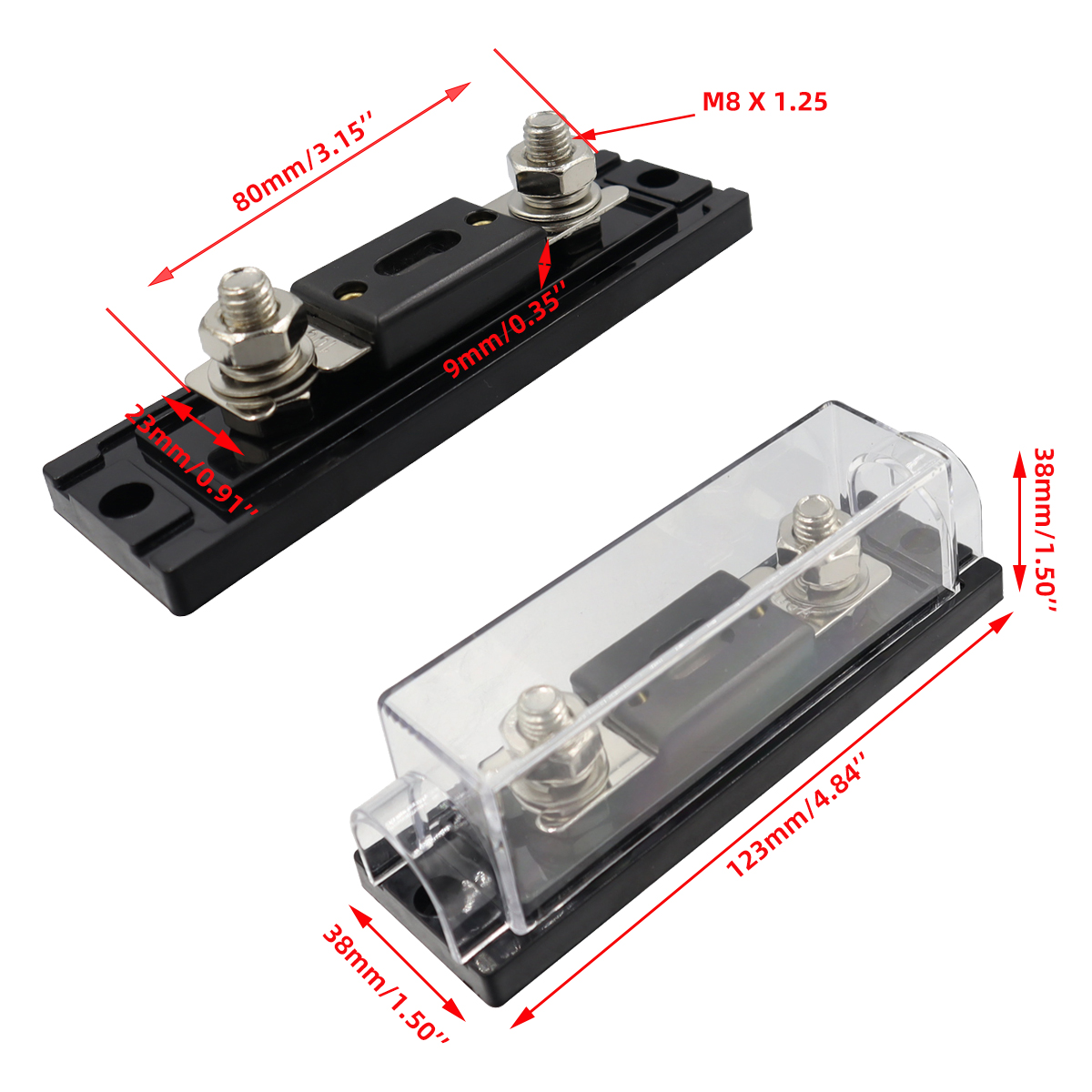 ANL Car Audio Fusível Power Fuse Holder 100A/150A/200A/250A/300A Fusível em linha 0/2/4/8 Gauge AWG Fusível aparafusado