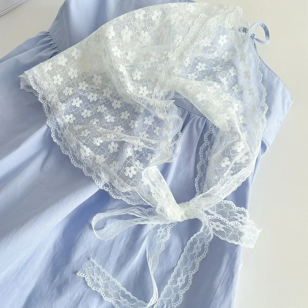 Retro Kant Bandana Hoofdband Print Haar Sjaal Bohemen Driehoek Hoofddoek Witte Haarbanden voor Dames Meisje Mode Zoete Hoofddoek