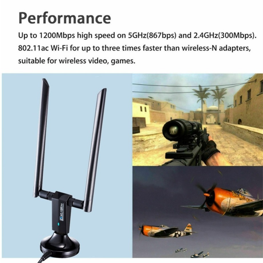 Grwibeou placa de rede sem fio 1200mbps de longo alcance ac1200 banda dupla 2.4g + 5g sem fio usb 3.0 wi-fi adaptador 802.11ac antenas wi-fi