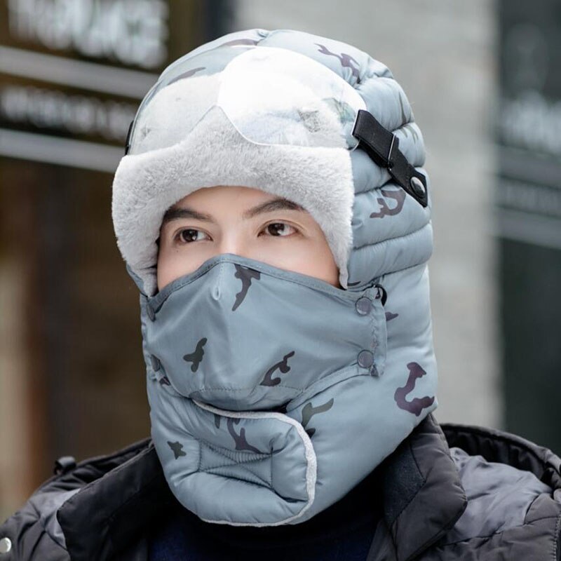 Vrouwen bomber hoed piloten trooper pet heren imitatie kasjmier hoed russische oesjanka oorkleppen petten winter sneeuw ski mutsen: Grijs / Veiligheidsbril