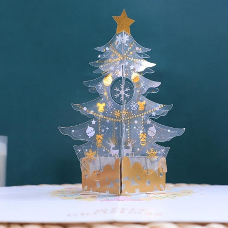 3d Kristal Papier Sculptuur Kerstboom Wenskaart Xmas Home Tafelblad Ornament Navidad Zegen Kaart Natal Decoratie