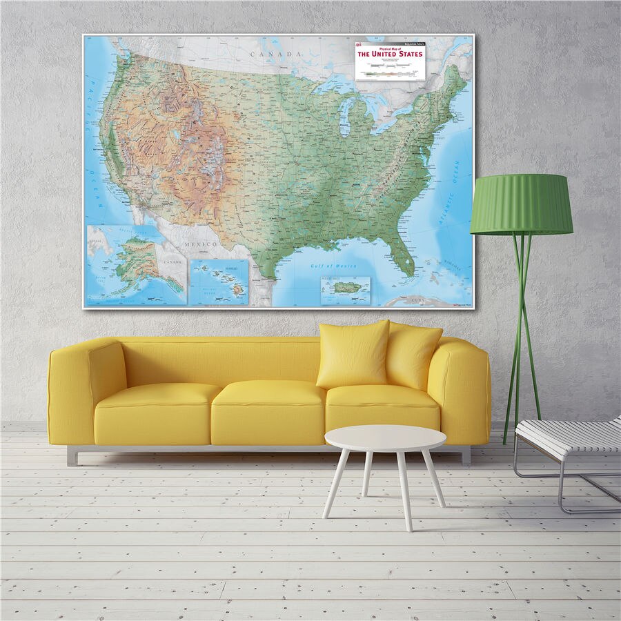 USA Equator Maps Geographical Canvas Poster Retro Painting Bar Cafe Wall Sticker Picture Living Room Bedroom Decoration