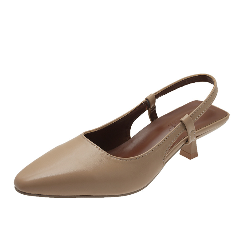 Baotou-Sandalias de tacón fino de alto grado para mujer, zapatos individuales de tacón bajo puntiagudos con falda, 24, primavera y verano: Caqui / 40
