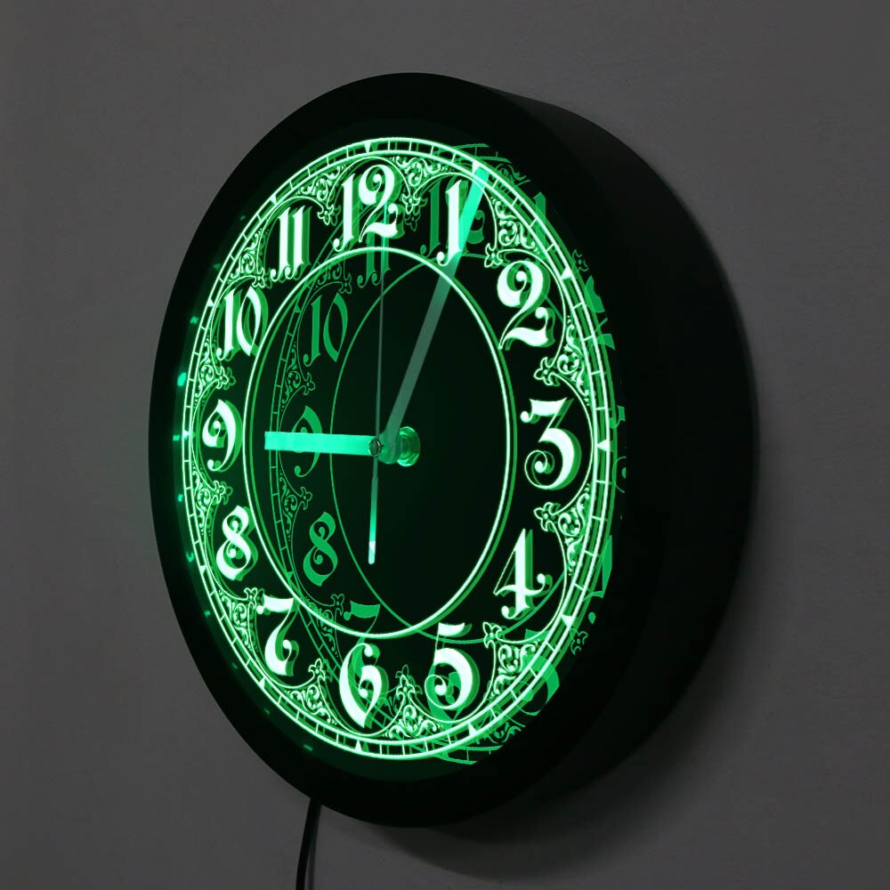 Reloj de pared iluminado de clásico con números grandes, reloj redondo de novedad con números árabes