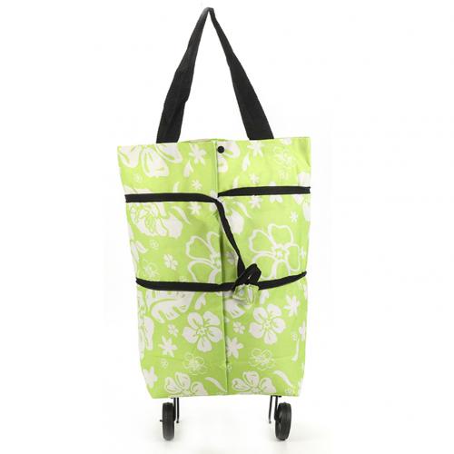Carrito de la compra bolso plegable portátil bolso de compras carrito de la compra bolsas de la compra con ruedas rodantes carrito de la compra organizador de la compra: Green Flower