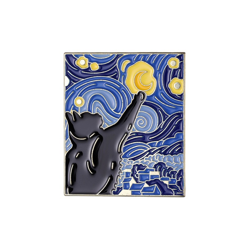 Pintura al óleo de cielo estrellado, girasol, chica, geométrico de metal, insignias, broche, alfileres de esmalte, etiqueta, bolsa, mochila, sombrero, de joyería: Color amarillo claro