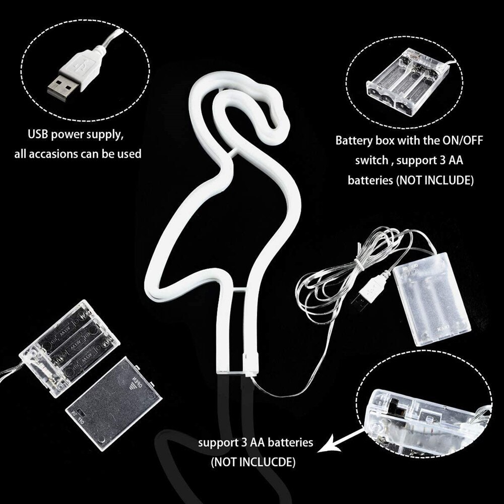 Lámpara de luz LED de neón con de flamenco para niños, lámpara de noche con batería, funciona con USB, para dormitorio, sala de estar, de boda,
