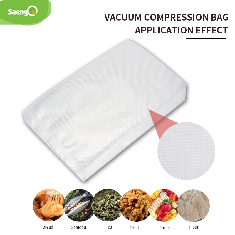 Cozinha 100 pçs/lote saengQ Sacos de Vácuo para Armazenamento De Alimentos Aferidor do Vácuo De Alimentos Máquina de Embalagem Saco Com Material do Produto Comestível