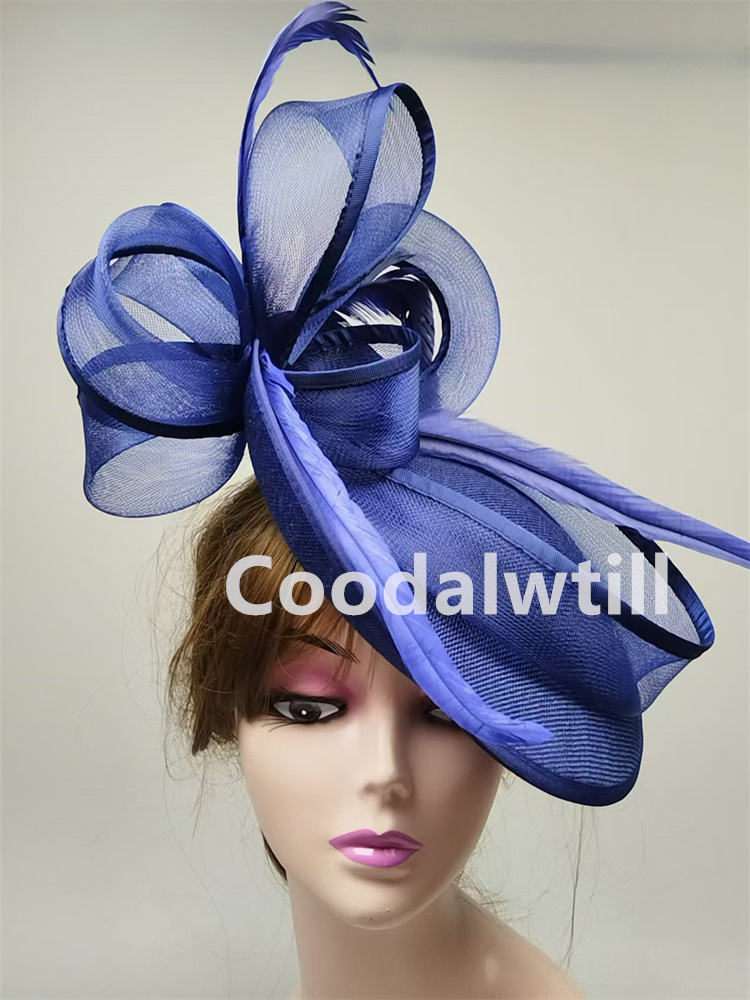 Wedding Party Veil Hair Fascinator Hats Laides Cocktail Bride Marriage Headpiece Ladies Cocktail Race Chapeau Cap With Headband: Navy Blue