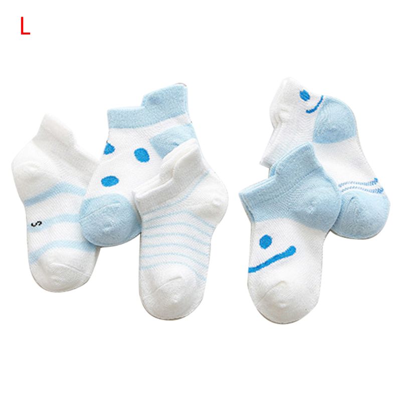 5 Paare/satz Kleinkind Baumwolle Socken Baby Jungen Mädchen Anti Unterhose Gittergewebe Atmungsaktiv Bequeme Socken Mit Druck Streifen: Blau / 18m