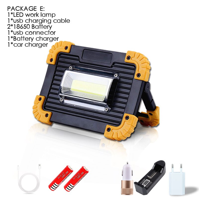 30000lm 100W USB Rechargeable Led Work Light Led Portable Spotlight for Outdoor Camping Lamp Led Flashlight USE2* 18650 battery: E