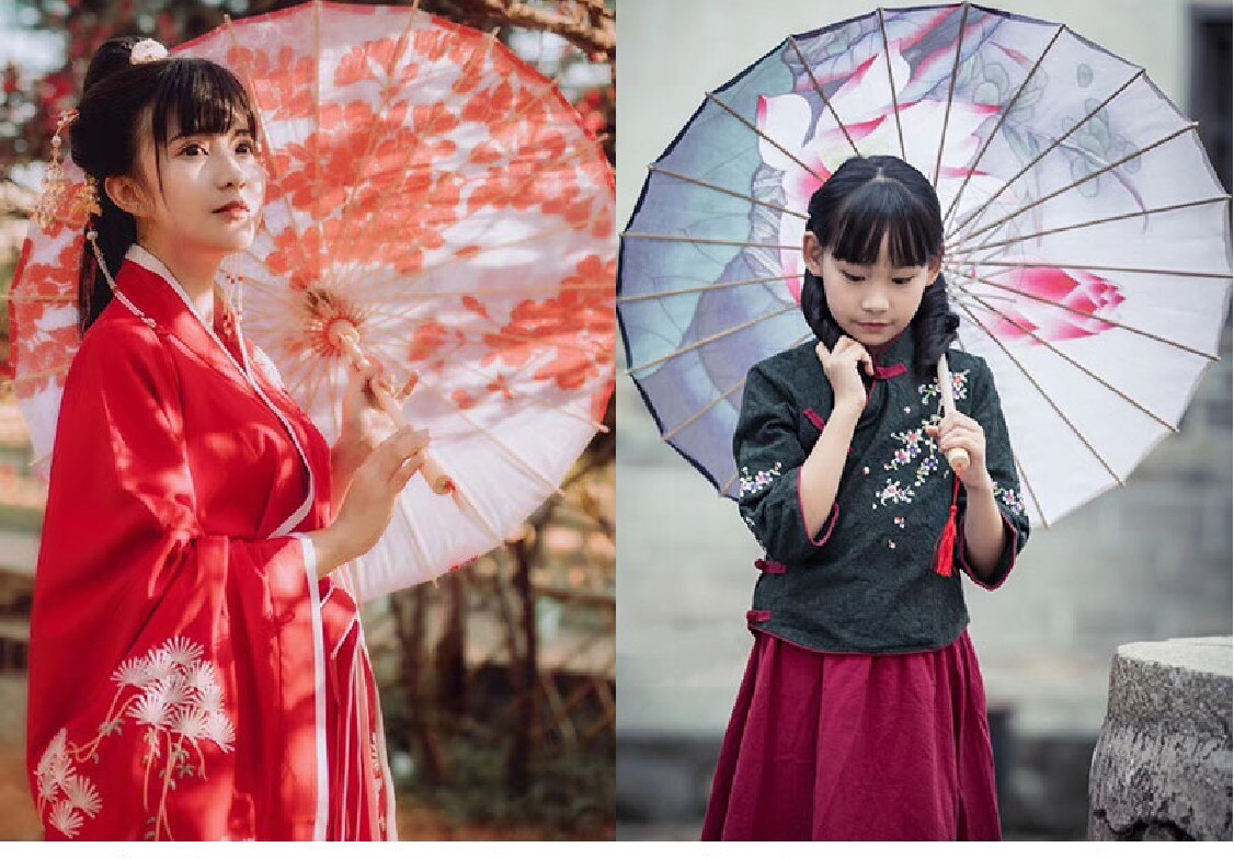 Parapluie en papier huilé, tissu de soie, vêtements chinois pour hommes et femmes (51-63),