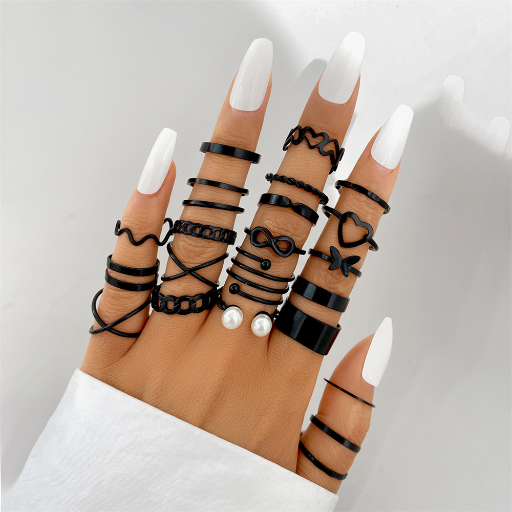 22 Teile/satz Gothic Schwarz Farbe Aushöhlen Finger Ringe für Frauen Mädchen Geometrische Gothic Liebe Herz Spirale Knöchel Ring einstellen schmuck: Ursprünglich Titel