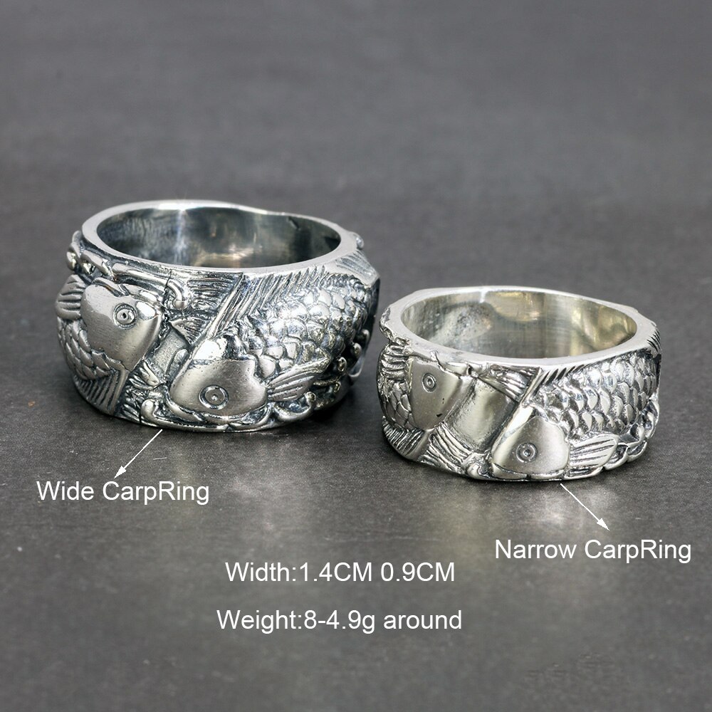 Anillos con forma de pescado para hombre y mujer, anillos con doble grabado, joyería de plata de ley 925 auténtica, para parejas