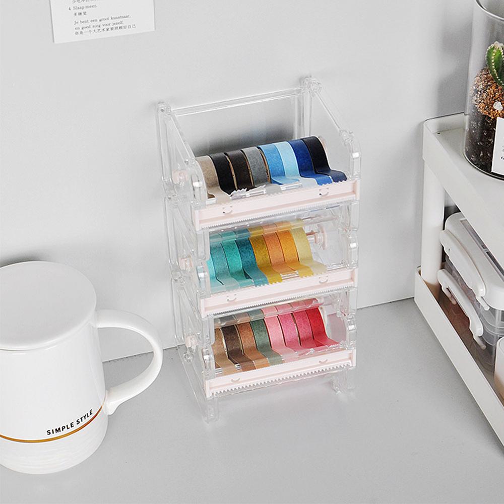 Portable Transparent Adhesive Tape Dispenser Cutter Desk Washi Tape Holder Storage Box Organizer Office School Stationery Supply