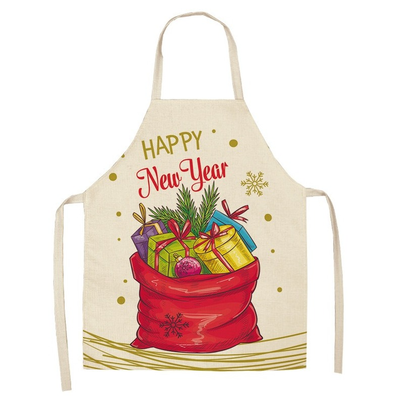 Christmas Printed Women Kitchen Aprons Waterproof Cooking oil-proof Cotton Linen Antifouling Chef Apron man kid aprons